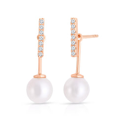 Diamond Bar and Pearl Jacket Earrings, 14K Rose Gold- URBAETIS Fine Jewelry