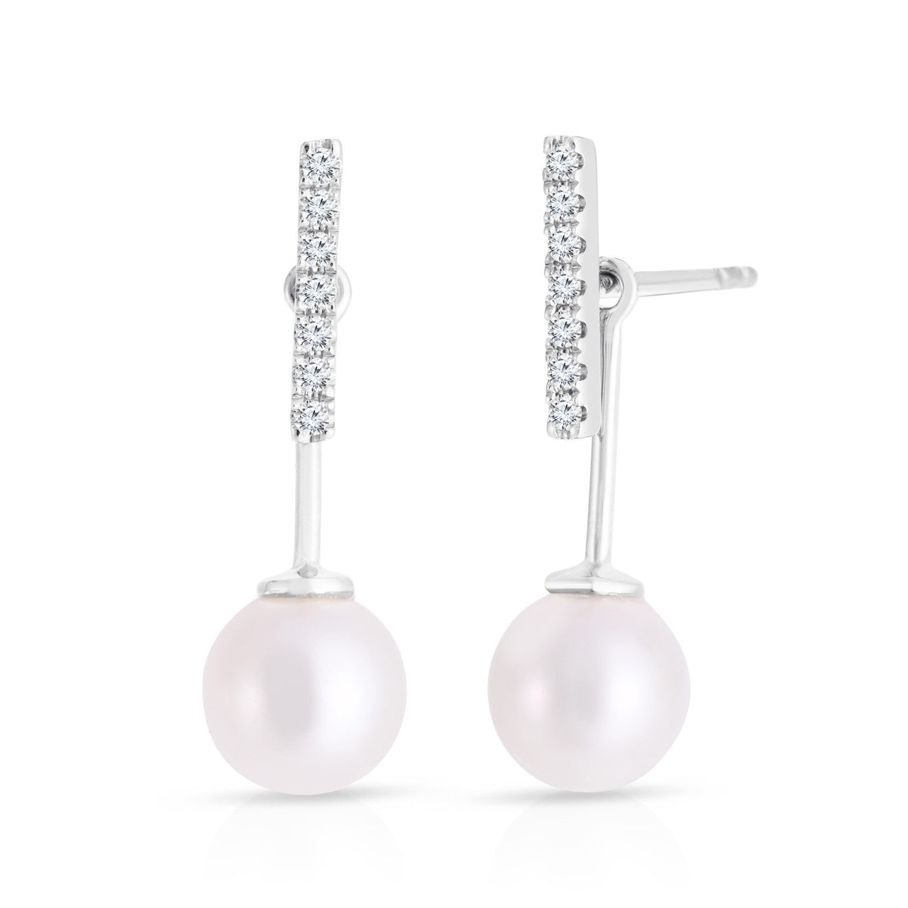 Diamond Bar and Pearl Jacket Earrings, 14K White Gold- URBAETIS Fine Jewelry