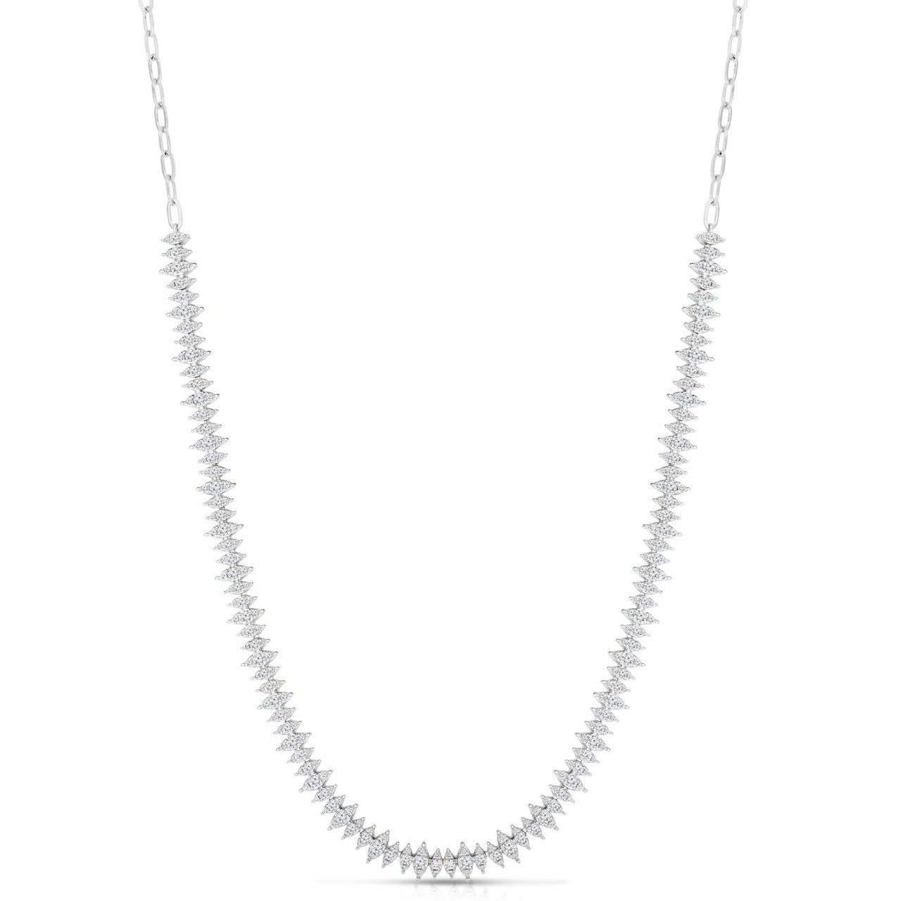 Marquise illusion Diamond Tennis Necklace, 14K White Gold- URBAETIS Fine Jewelry
