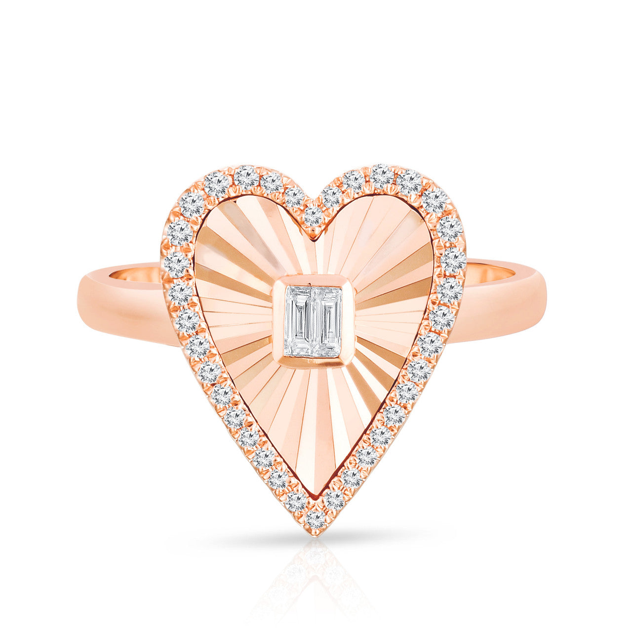 Fluted Baguette and Diamond Rose Ring, 14K Yellow- URBAETIS Fine Jewelry