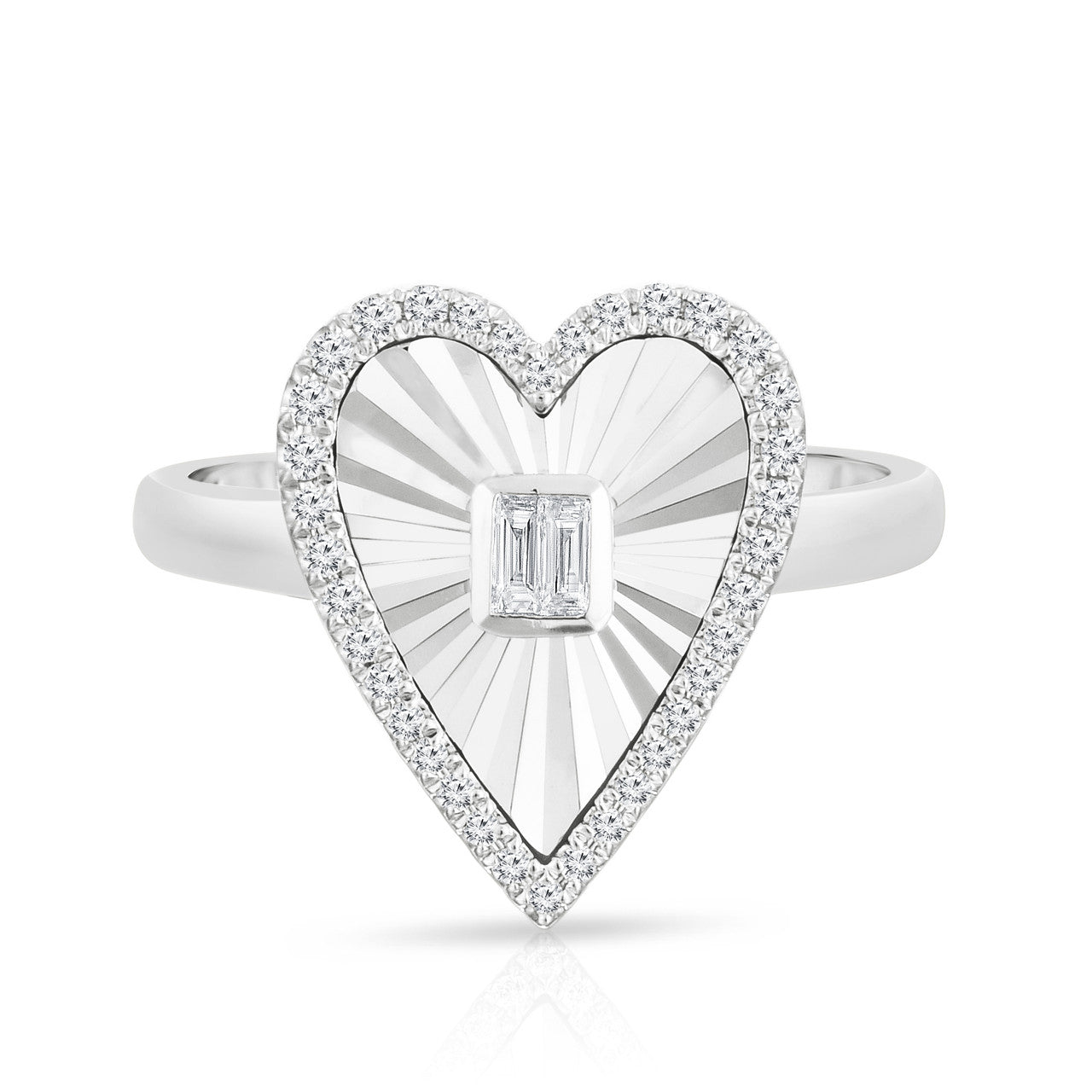 Fluted Baguette and Diamond White Ring, 14K Yellow- URBAETIS Fine Jewelry