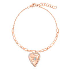 Fluted Baguette and Diamond Heart Bracelet, 14K Rose Gold- URBAETIS Fine Jewelry