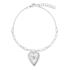 Fluted Baguette and Diamond Heart Bracelet, 14K White Gold- URBAETIS Fine Jewelry