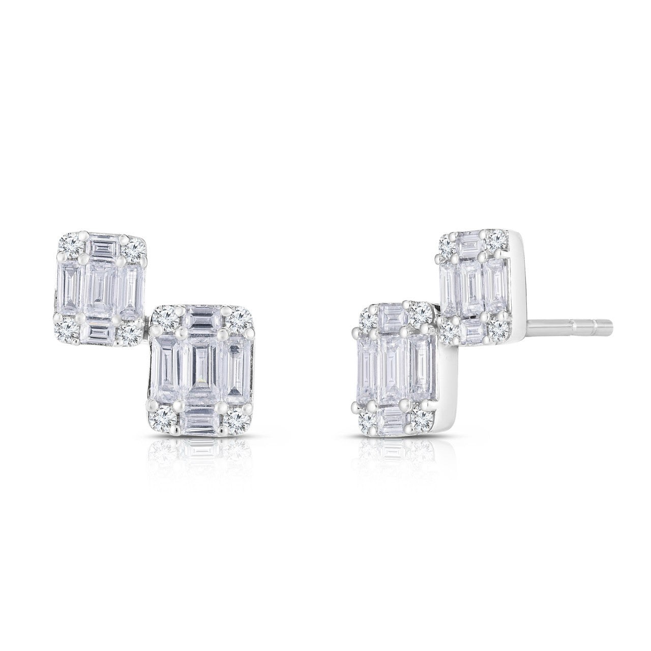 Double Emerald Illusion Stud Earrings, 14K White Gold- URBAETIS Fine Jewelry