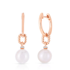Pearl and Diamond Twisted Drop Earrings, 14K Rose Gold- URBAETIS Fine Jewelry