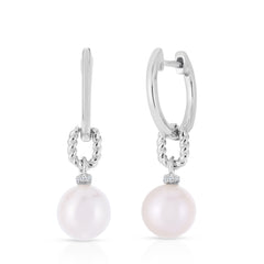Pearl and Diamond Twisted Drop Earrings, 14K White Gold- URBAETIS Fine Jewelry
