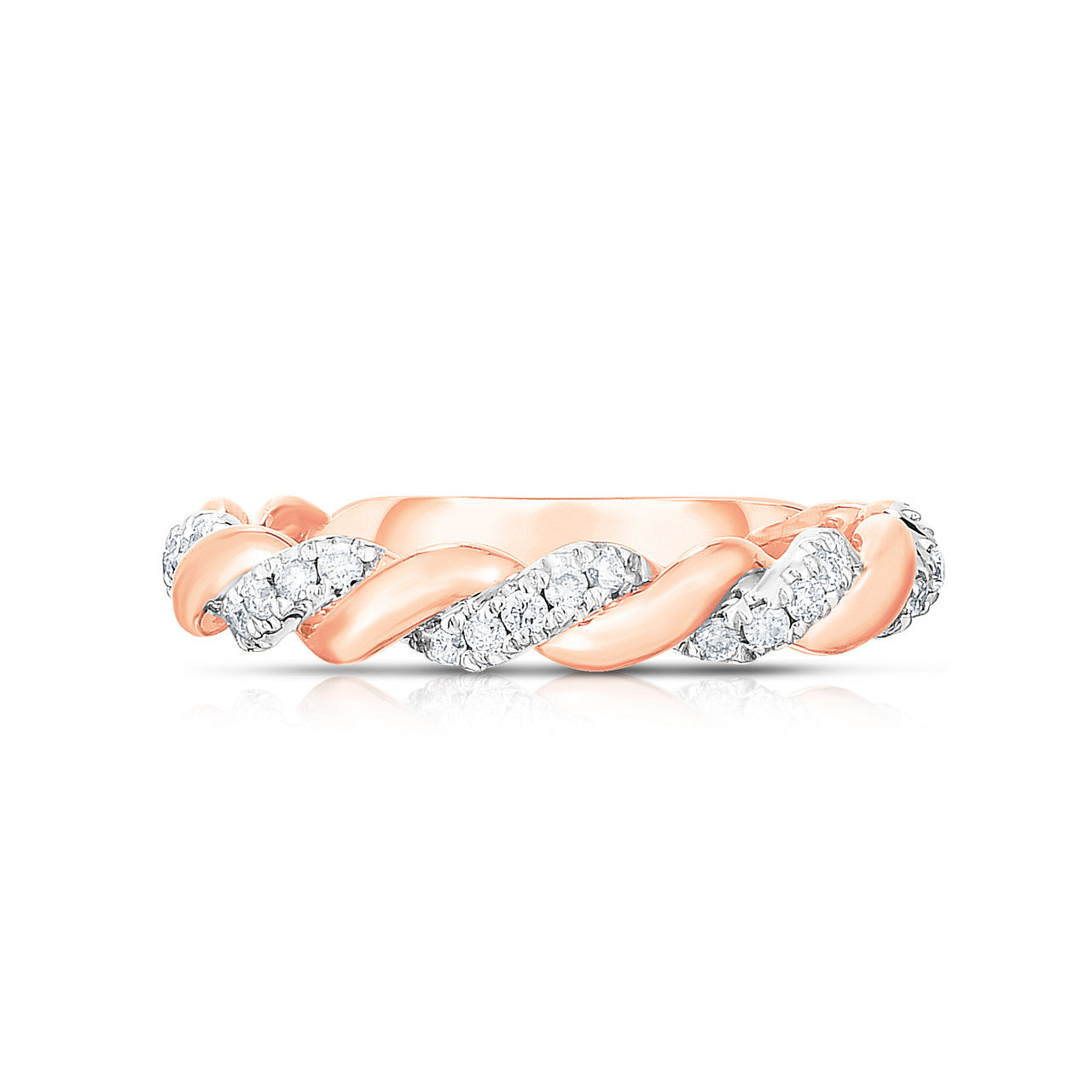 Twisted Gold and Diamond Ring, 14k rose  gold - URBAETIS Fine Jewelry