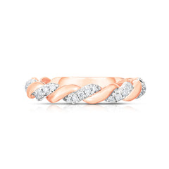 Twisted Gold and Diamond Ring, 14k rose  gold - URBAETIS Fine Jewelry