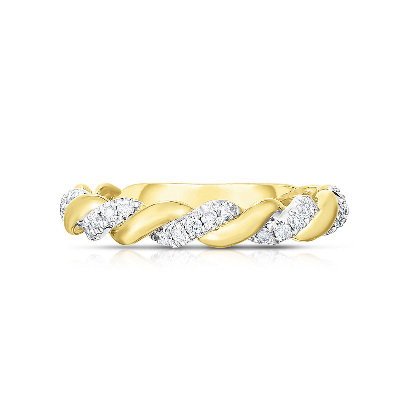 Twisted Gold and Diamond Ring, 14k yellow gold - URBAETIS Fine Jewelry