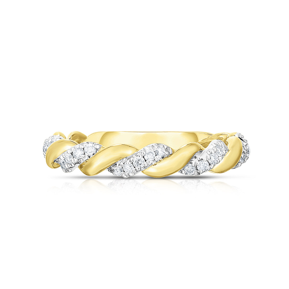Twisted Gold and Diamond Ring, 14k yellow gold - URBAETIS Fine Jewelry