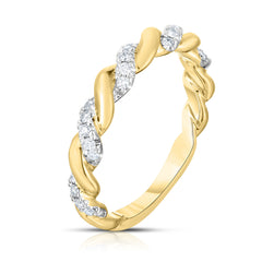 Twisted Gold and Diamond Ring, 14k yellow gold  - URBAETIS Fine Jewelry
