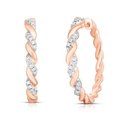 Twisted Gold and Diamond Hoops, 14k rose  gold - URBAETIS Fine Jewelry