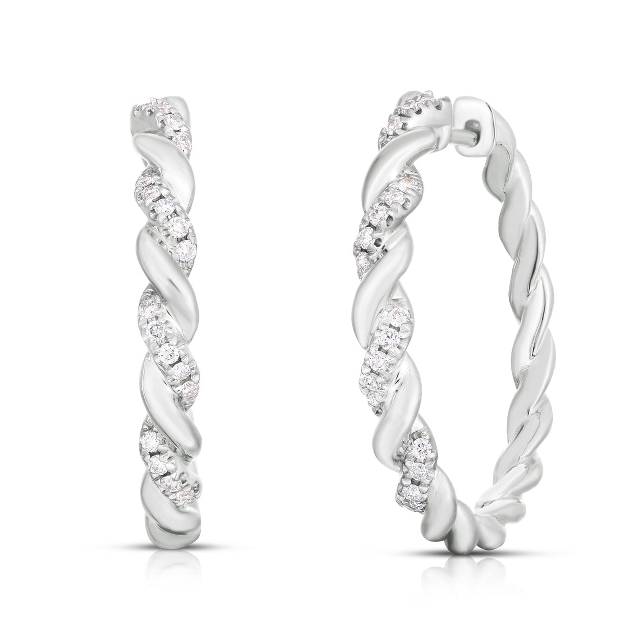 Twisted Gold and Diamond Hoops, 14k white  gold - URBAETIS Fine Jewelry