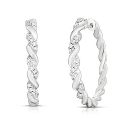 Twisted Gold and Diamond Hoops, 14k white  gold - URBAETIS Fine Jewelry