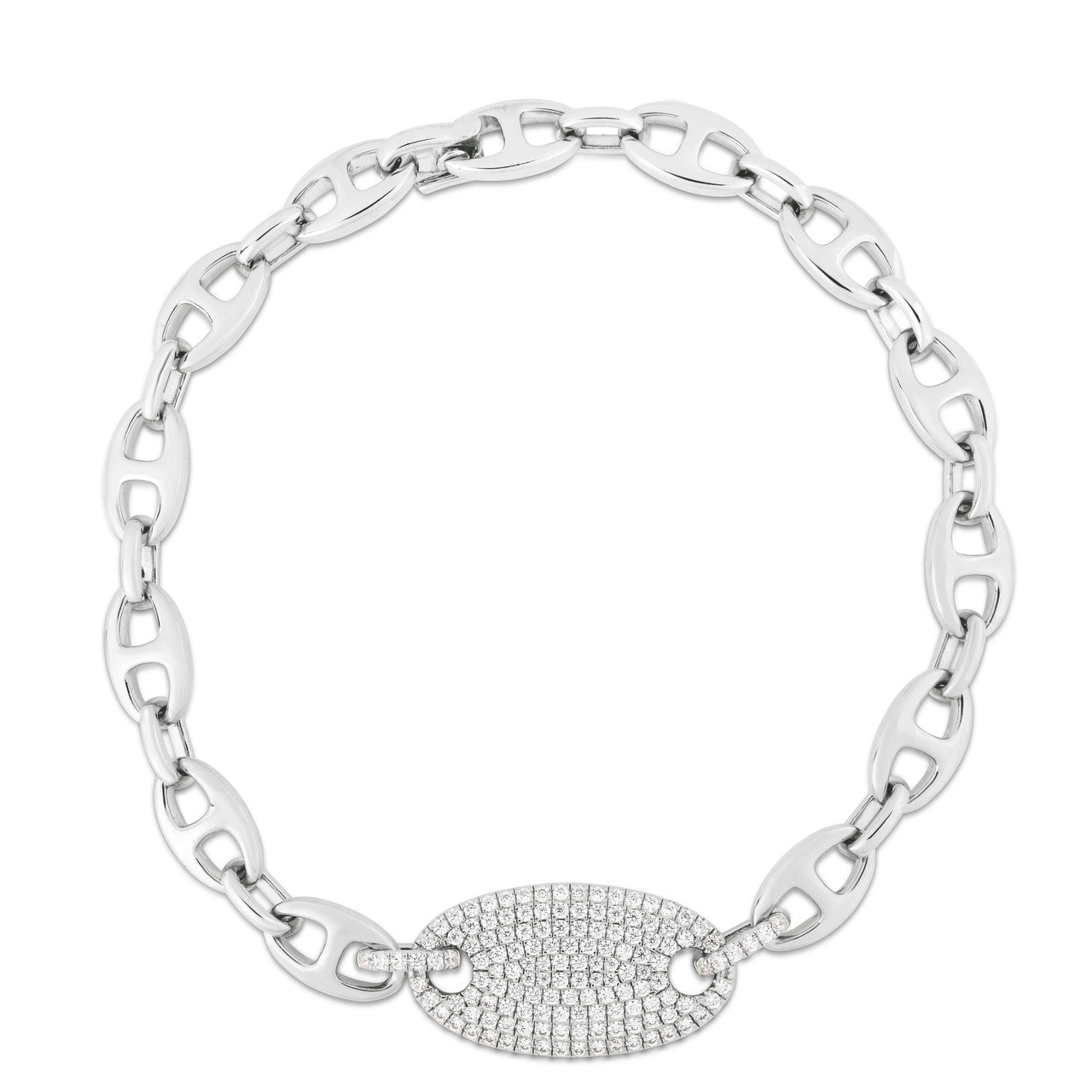 Diamond Mariner Link ID Bracelet, 14k white gold - URBAETIS Fine Jewelry