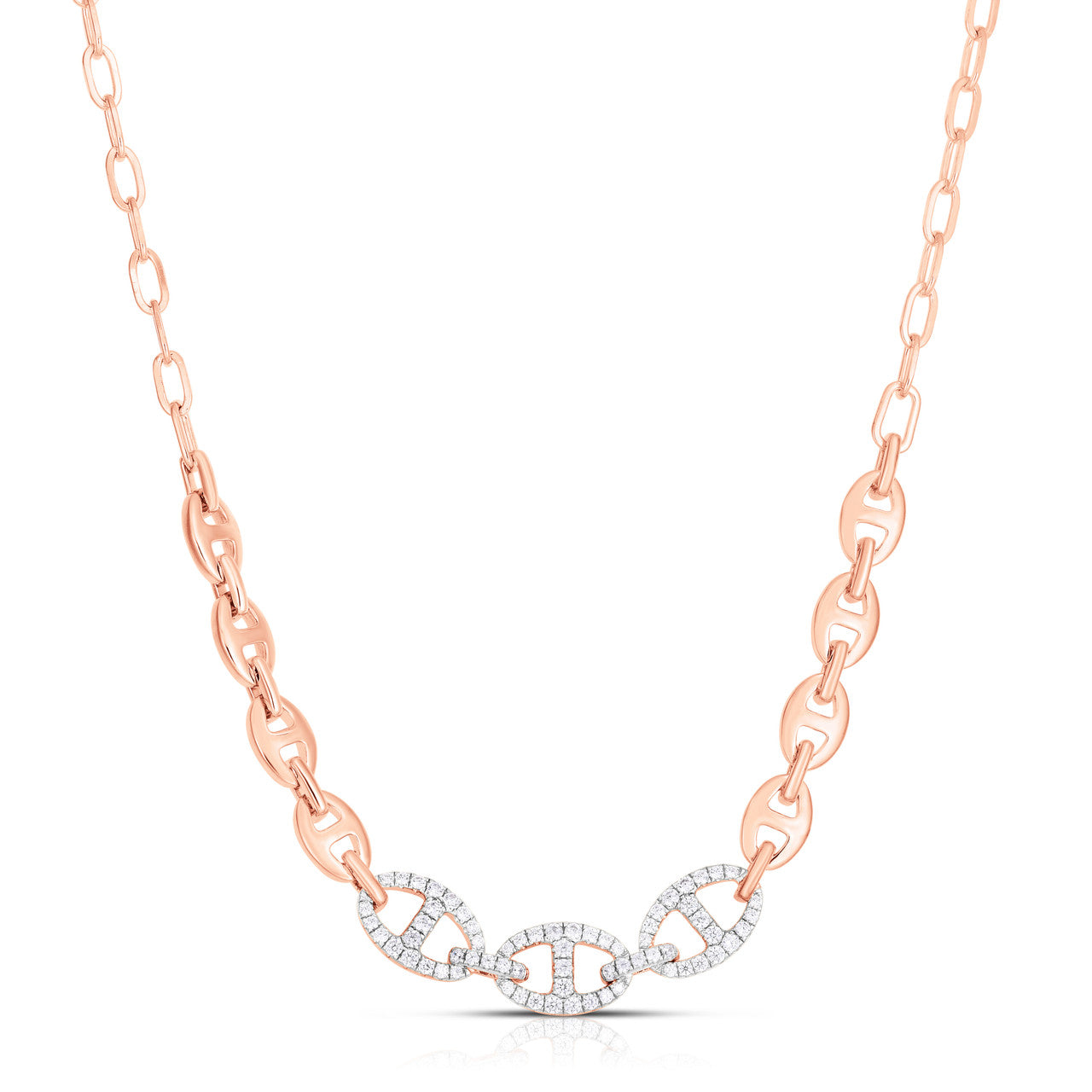 Gold and Diamond Mariner Link Necklace, 14k rose gold - URBAETIS Fine Jewelry
