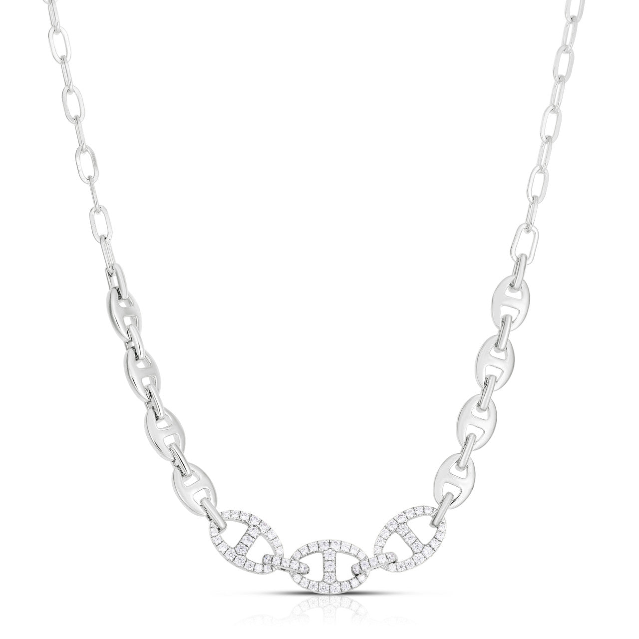 Gold and Diamond Mariner Link Necklace, 14k white  gold - URBAETIS Fine Jewelry