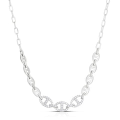 Gold and Diamond Mariner Link Necklace, 14k white  gold - URBAETIS Fine Jewelry