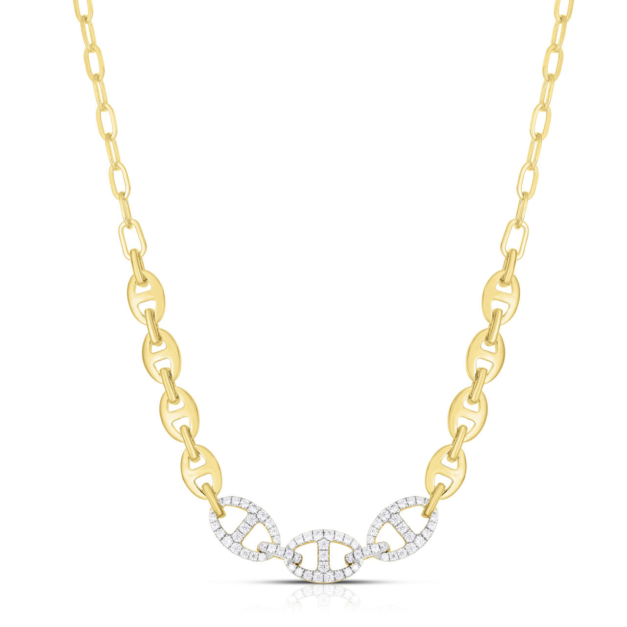 Gold and Diamond Mariner Link Necklace, 14k yellow gold - URBAETIS Fine Jewelry
