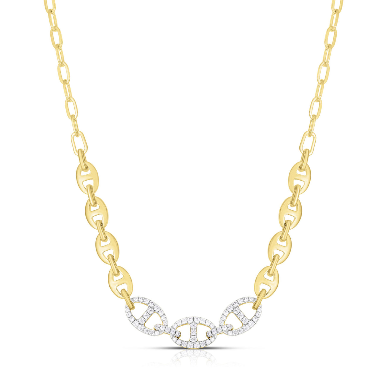 Gold and Diamond Mariner Link Necklace, 14k yellow gold - URBAETIS Fine Jewelry
