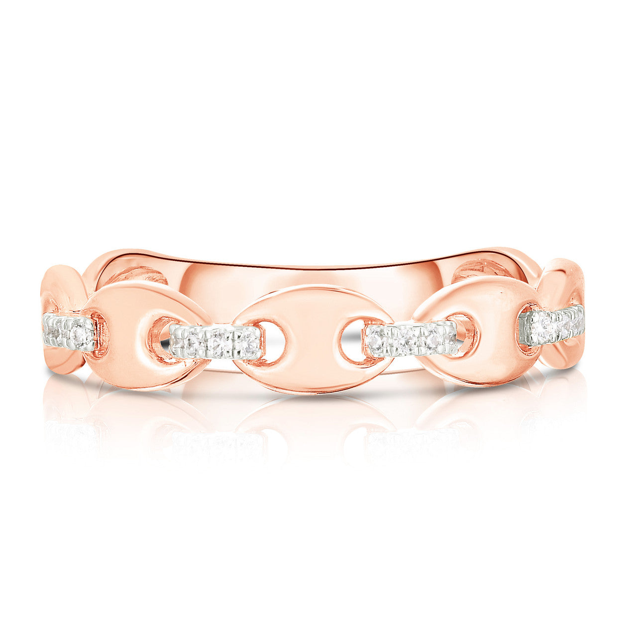Gold Mariner Ring with Diamond Links, 14k rose gold - URBAETIS Fine Jewelry