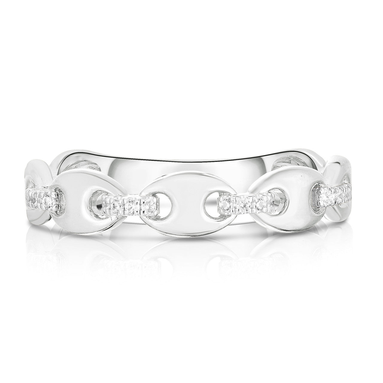 Gold Mariner Ring with Diamond Links, 14k white gold - URBAETIS Fine Jewelry