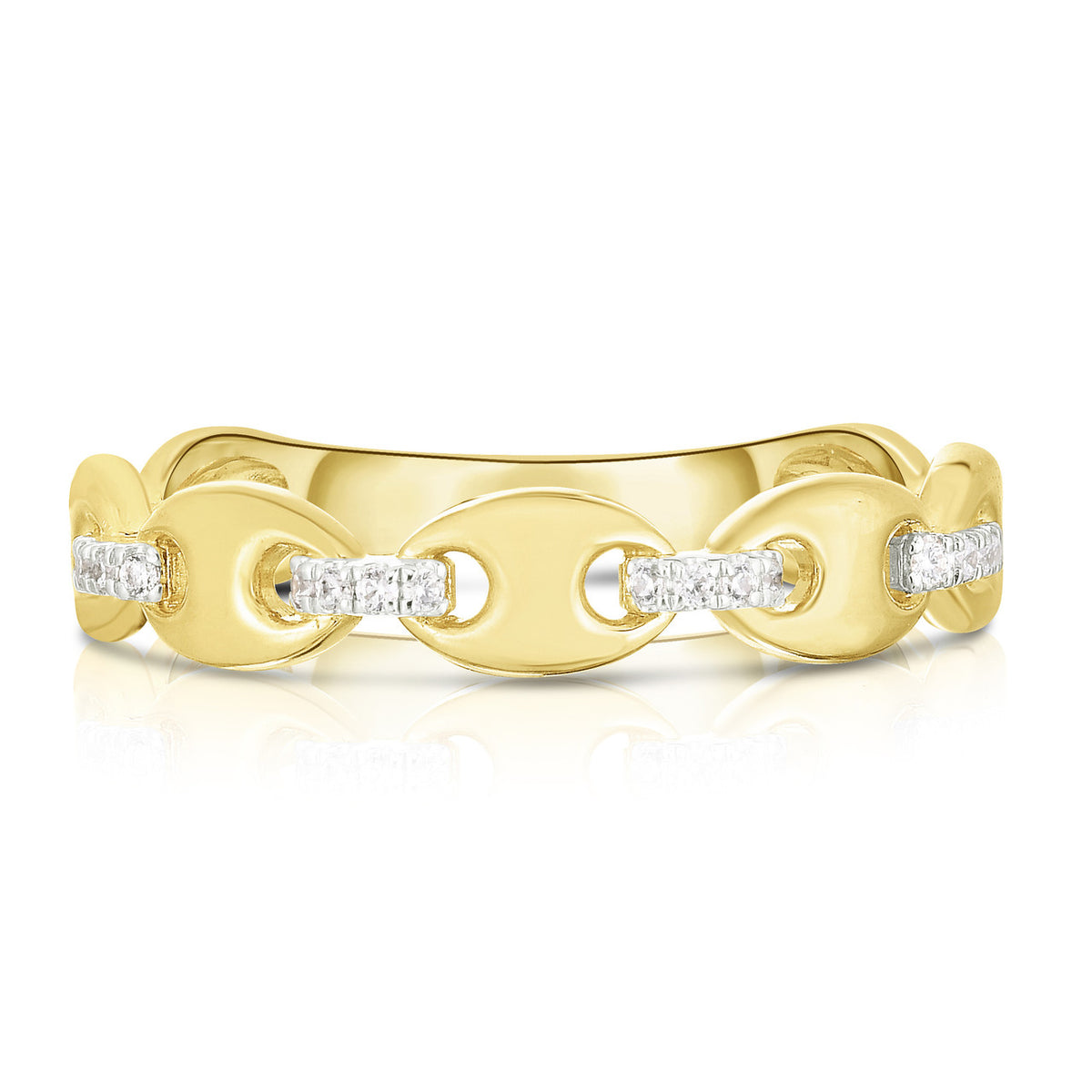 Gold Mariner Ring with Diamond Links, 14k yellow gold - URBAETIS Fine Jewelry