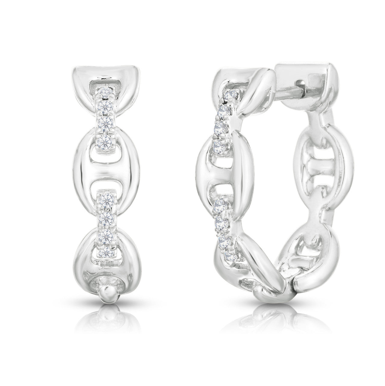 Gold Mariner Hoops with Diamond Links, 14k white gold - URBAETIS Fine Jewelry