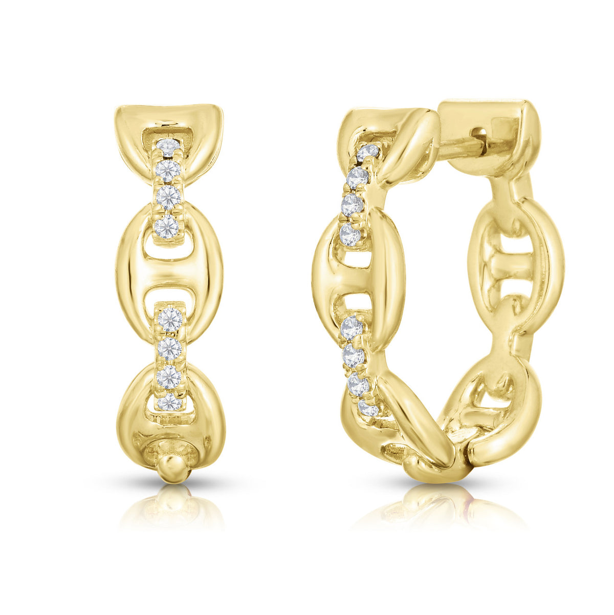 Gold Mariner Hoops with Diamond Links, 14k yellow gold - URBAETIS Fine Jewelry