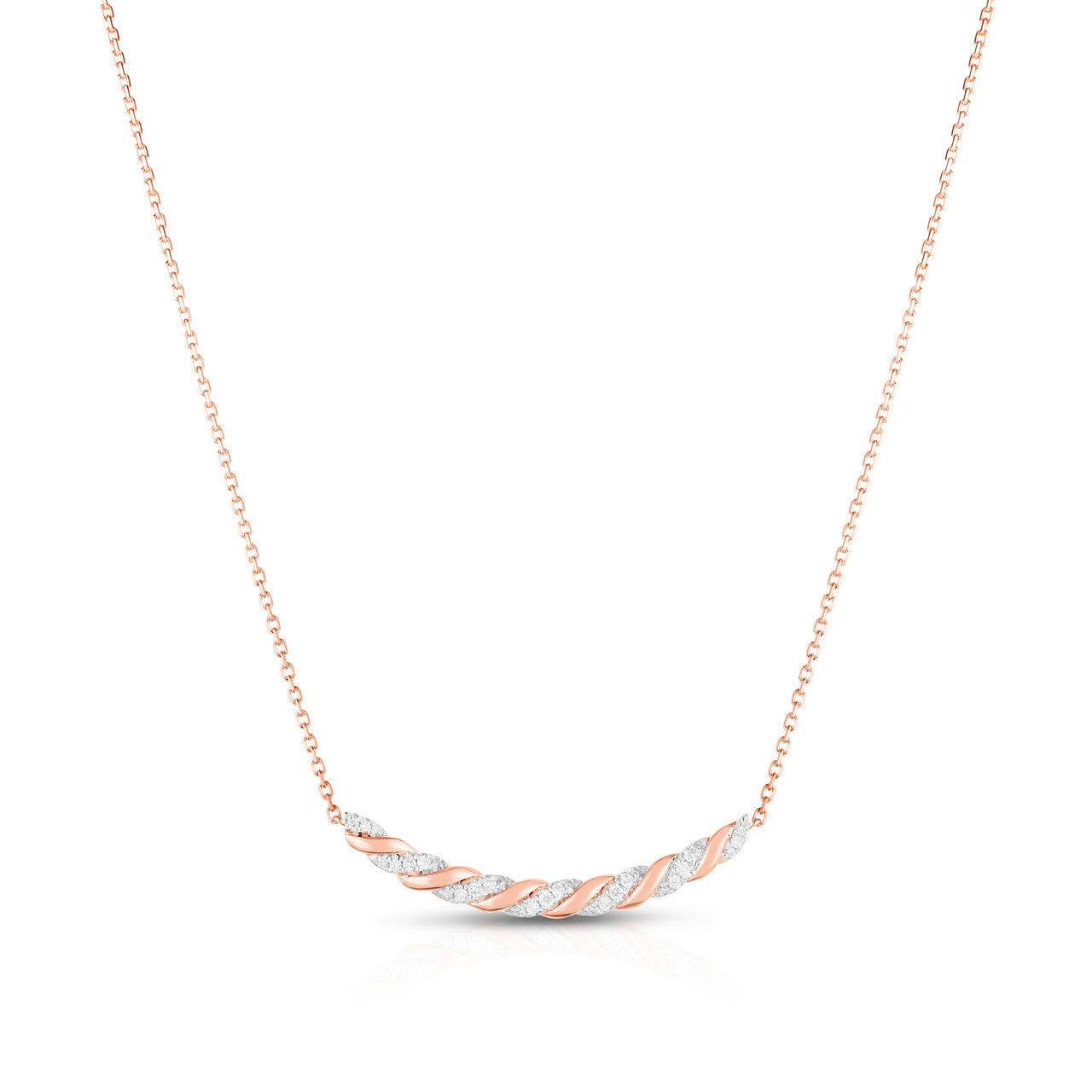 Twisted Gold and Diamond Bar Necklace, 14k rose gold - URBAETIS Fine Jewelry