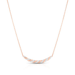 Twisted Gold and Diamond Bar Necklace, 14k rose gold - URBAETIS Fine Jewelry