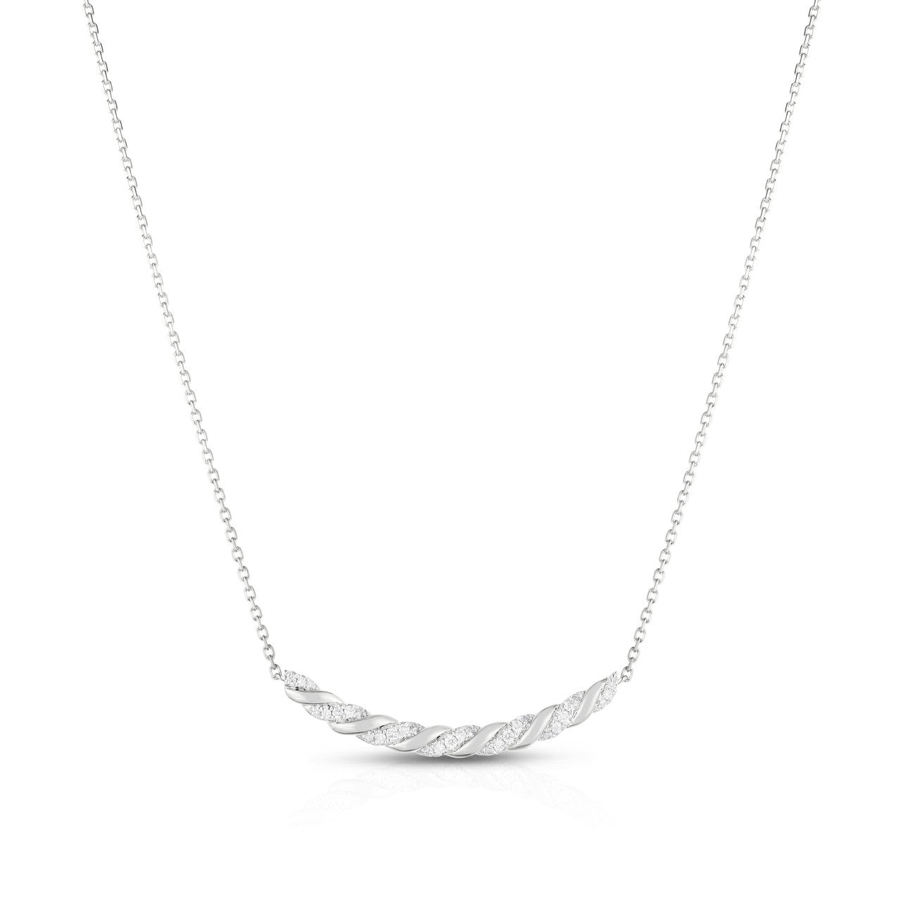Twisted Gold and Diamond Bar Necklace, 14k white gold - URBAETIS Fine Jewelry