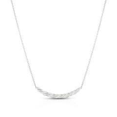 Twisted Gold and Diamond Bar Necklace, 14k white gold - URBAETIS Fine Jewelry
