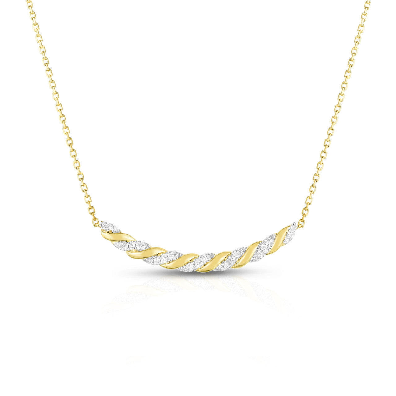 Twisted Gold and Diamond Bar Necklace, 14k yellow gold - URBAETIS Fine Jewelry