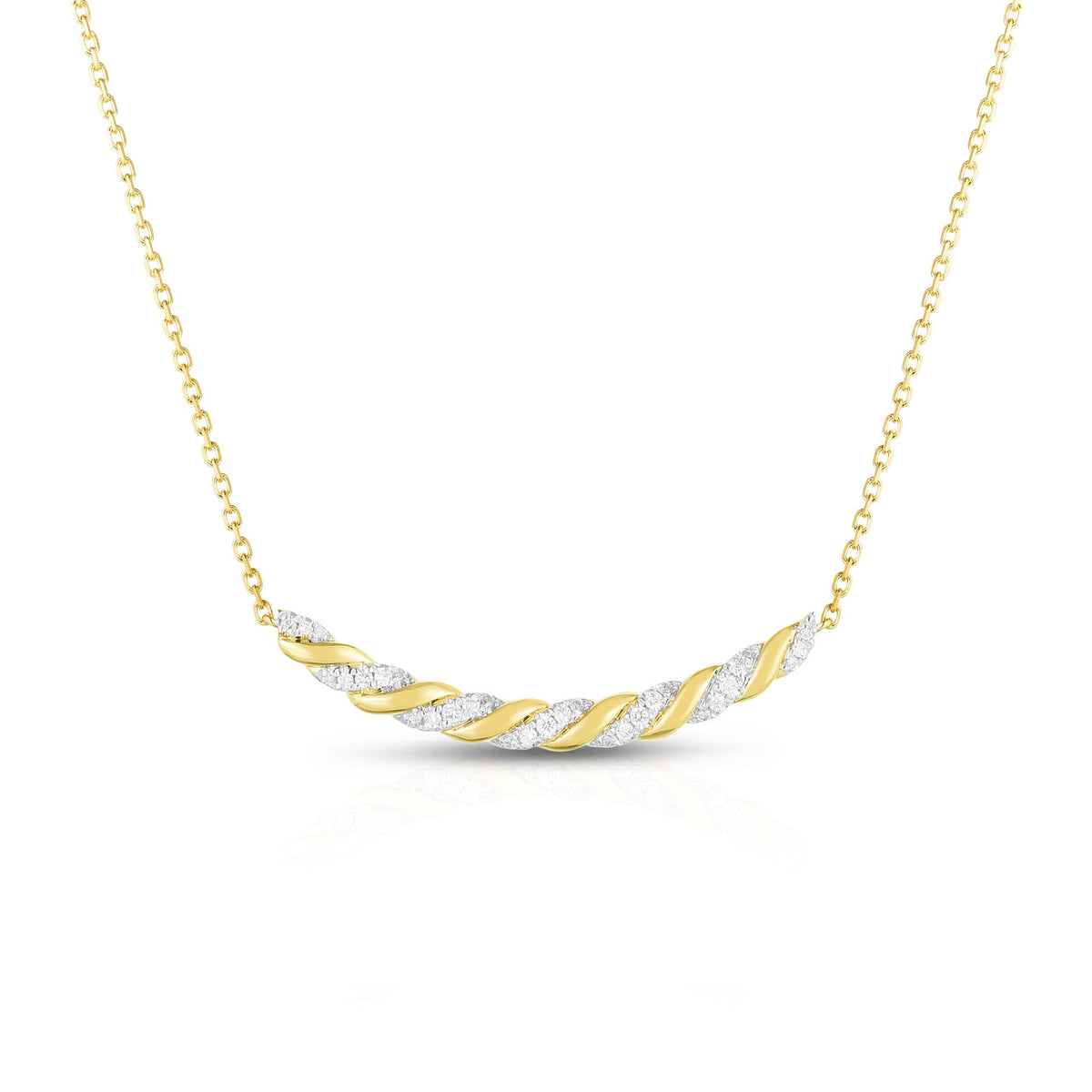 Twisted Gold and Diamond Bar Necklace, 14k yellow gold - URBAETIS Fine Jewelry