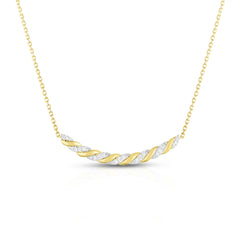Twisted Gold and Diamond Bar Necklace, 14k yellow gold - URBAETIS Fine Jewelry