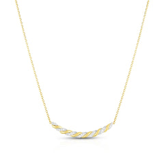 Twisted Gold and Diamond Bar Necklace, 14k yellow gold - URBAETIS Fine Jewelry