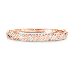 Double Twisted Gold and Diamond Bangle, 14k rose gold - URBAETIS Fine Jewelry