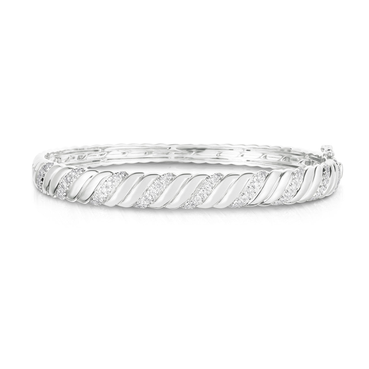 Double Twisted Gold and Diamond Bangle, 14k white gold - URBAETIS Fine Jewelry