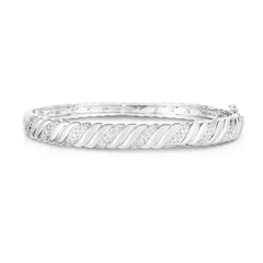 Double Twisted Gold and Diamond Bangle, 14k white gold - URBAETIS Fine Jewelry