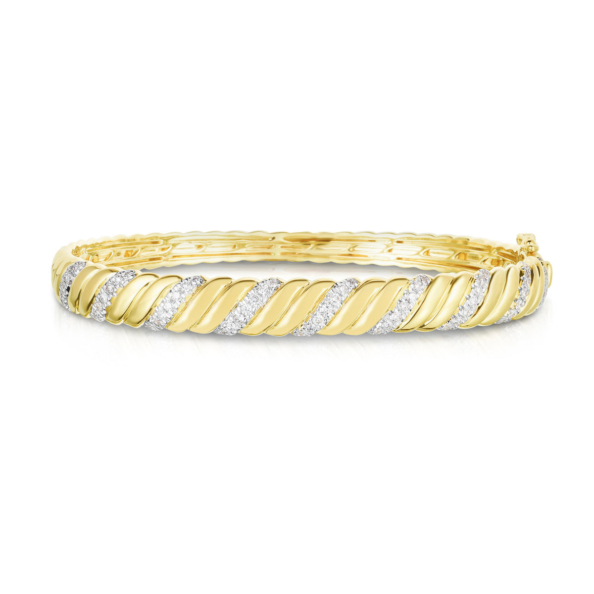 Double Twisted Gold and Diamond Bangle, 14k yellow gold - URBAETIS Fine Jewelry