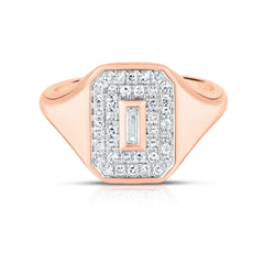 Baguette Diamond Signet Shield Ring, 14K Rose gold- URBAETIS Fine Jewelry