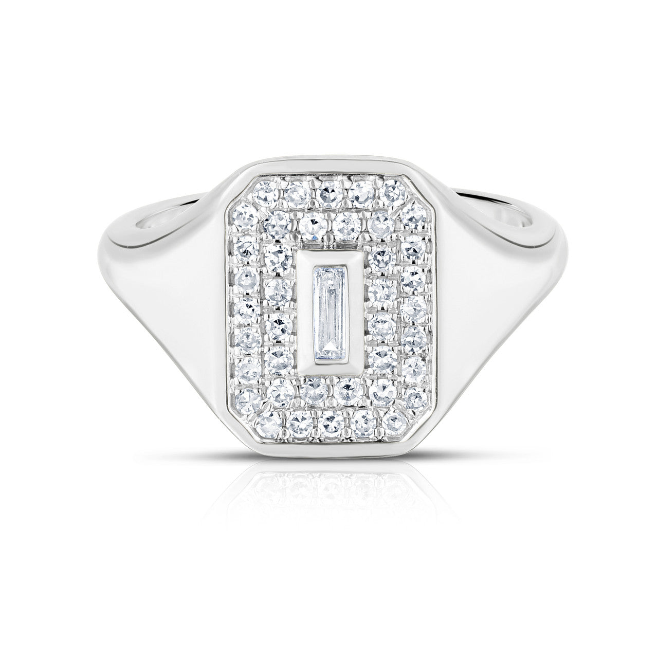 Baguette Diamond Signet Shield Ring, 14K White gold- URBAETIS Fine jewelry