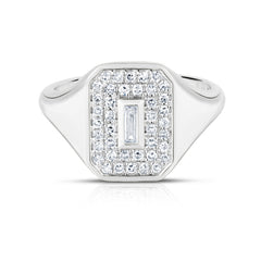 Baguette Diamond Signet Shield Ring, 14K White gold- URBAETIS Fine jewelry