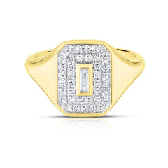 Baguette Diamond Signet Shield Ring, 14K Yellow gold - URBAETIS Fine Jewelry