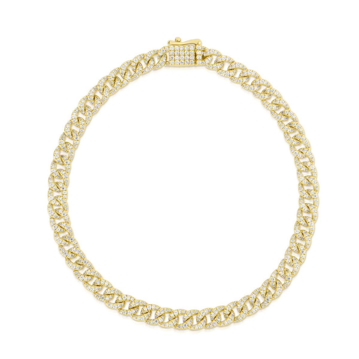 Petite Diamond Cuban Chain Link Bracelet, 14k yellow gold - URBAETIS Fine Jewelry