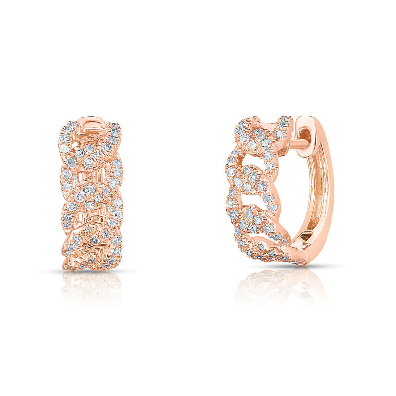 Diamond Cuban Chain Huggies, 14k rose gold - URBAETIS Fine Jewelry