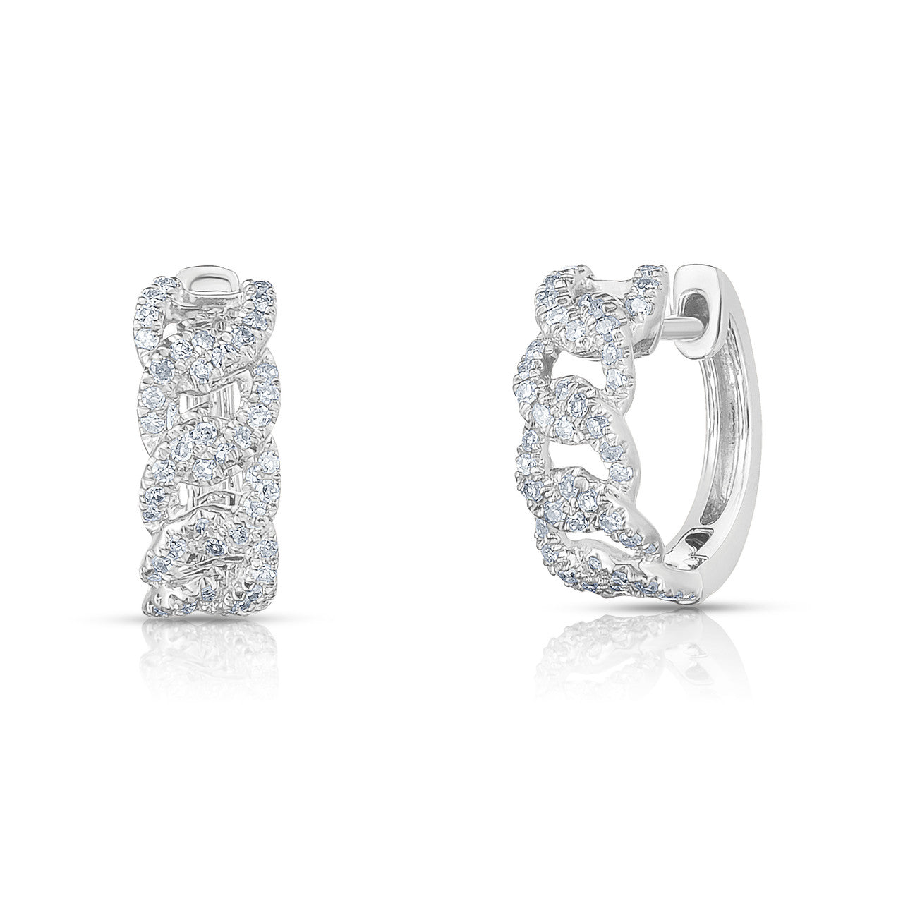 Diamond Cuban Chain Huggies, 14k white gold - URBAETIS Fine Jewelry