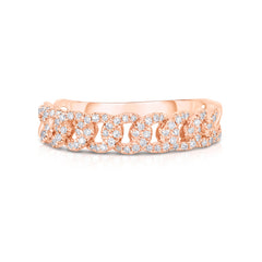 Petite Diamond Cuban Link Chain Ring, 14k rose gold - URBAETIS Fine Jewelry