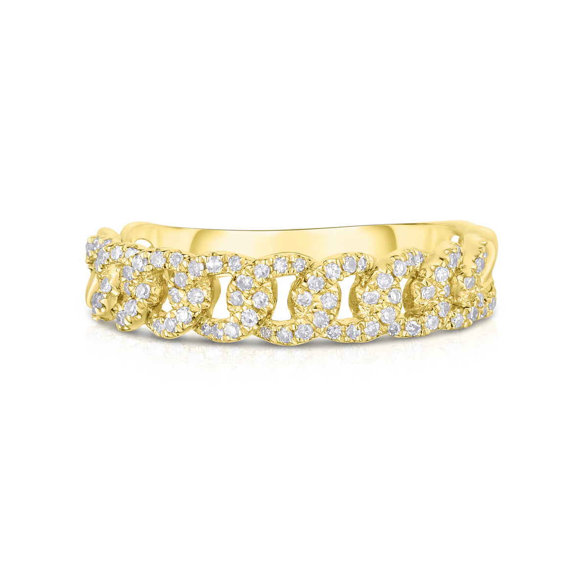 Petite Diamond Cuban Link Chain Ring, 14k yellow gold - URBAETIS Fine Jewelry